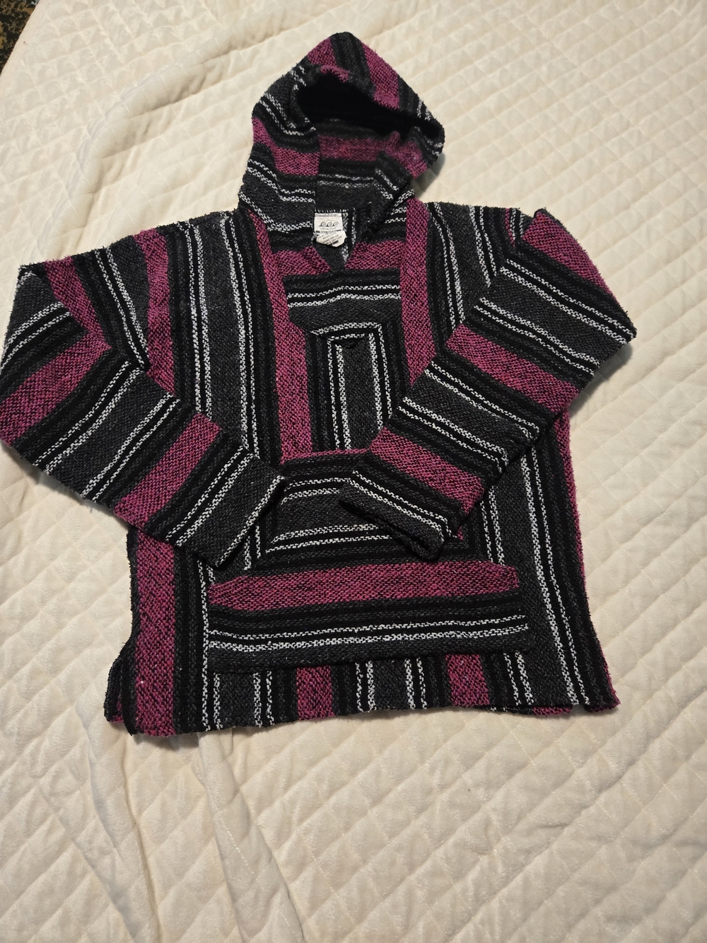 Veracruz Striped Baja Hoodie with Black and Pink Stripes